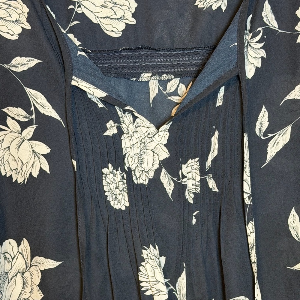 Roz & Ali Women’s size 1X black and white floral sheer tunic top boho - Picture 3 of 10